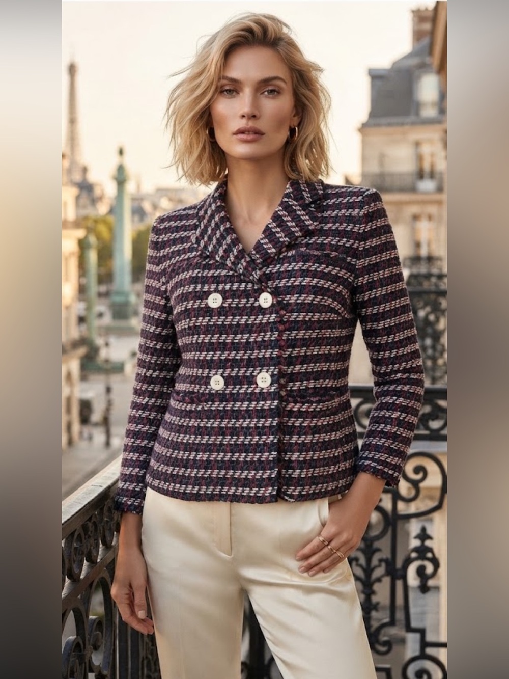 NWOT Ann Taylor Women's Multicolor Double Breasted Tweed Jacket